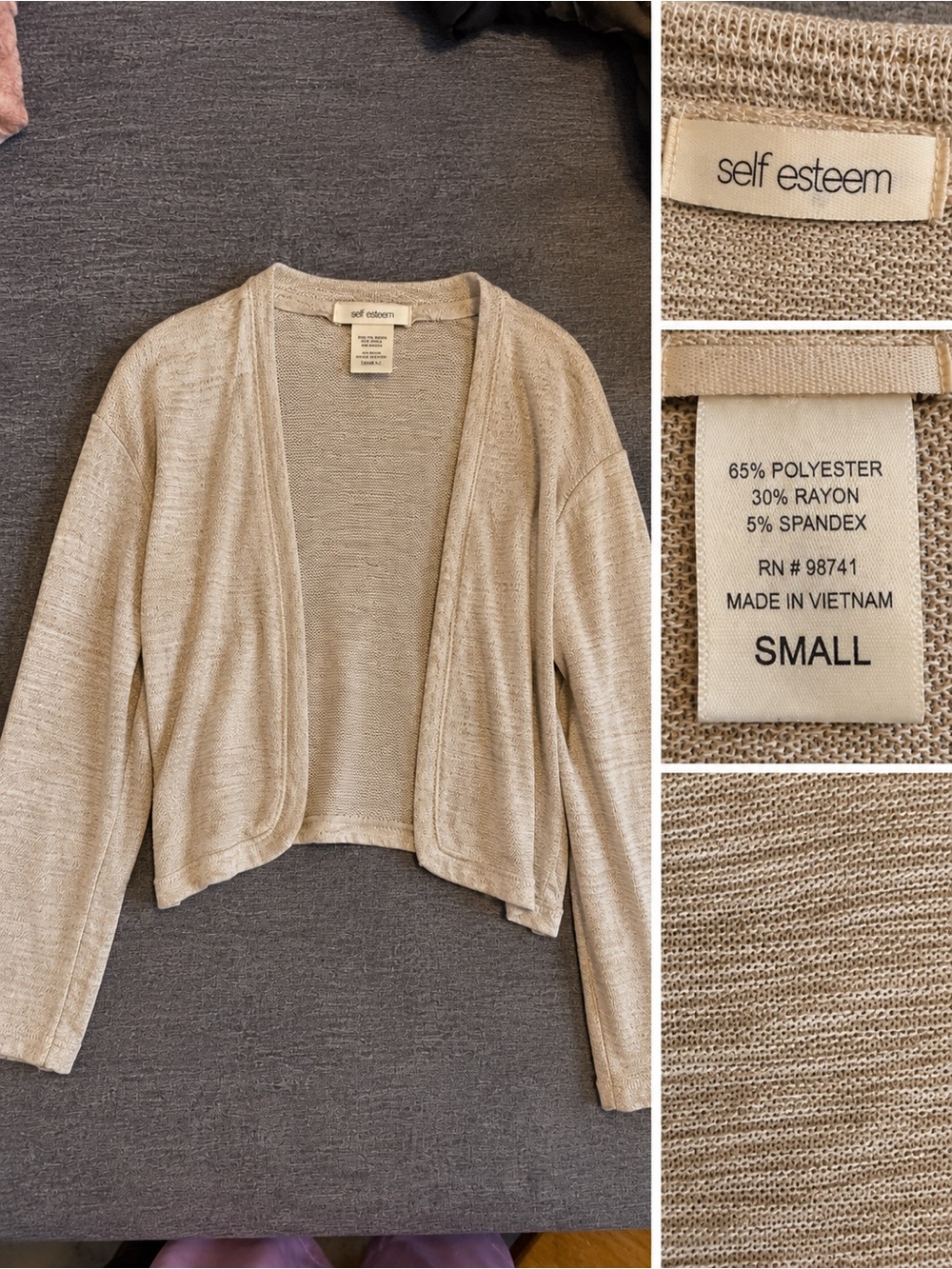 Self Esteem Cream Open-Front Cropped Cardigan